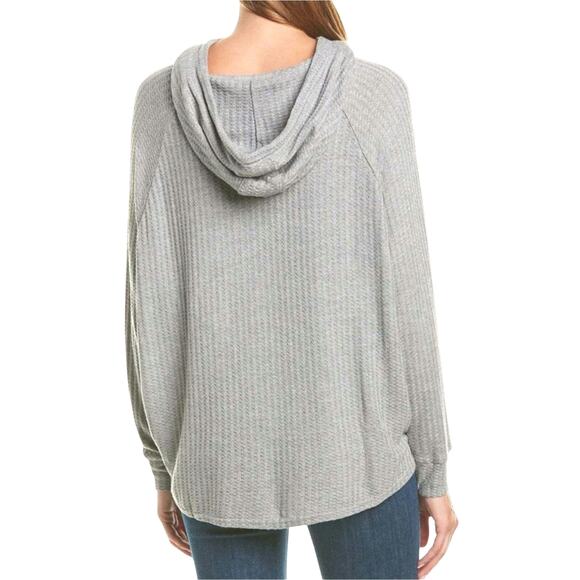 Chaser Womens Gray Drop Shoulder Waffle Thermal Shirtail Hem Hoodie Size Small - Picture 2 of 8